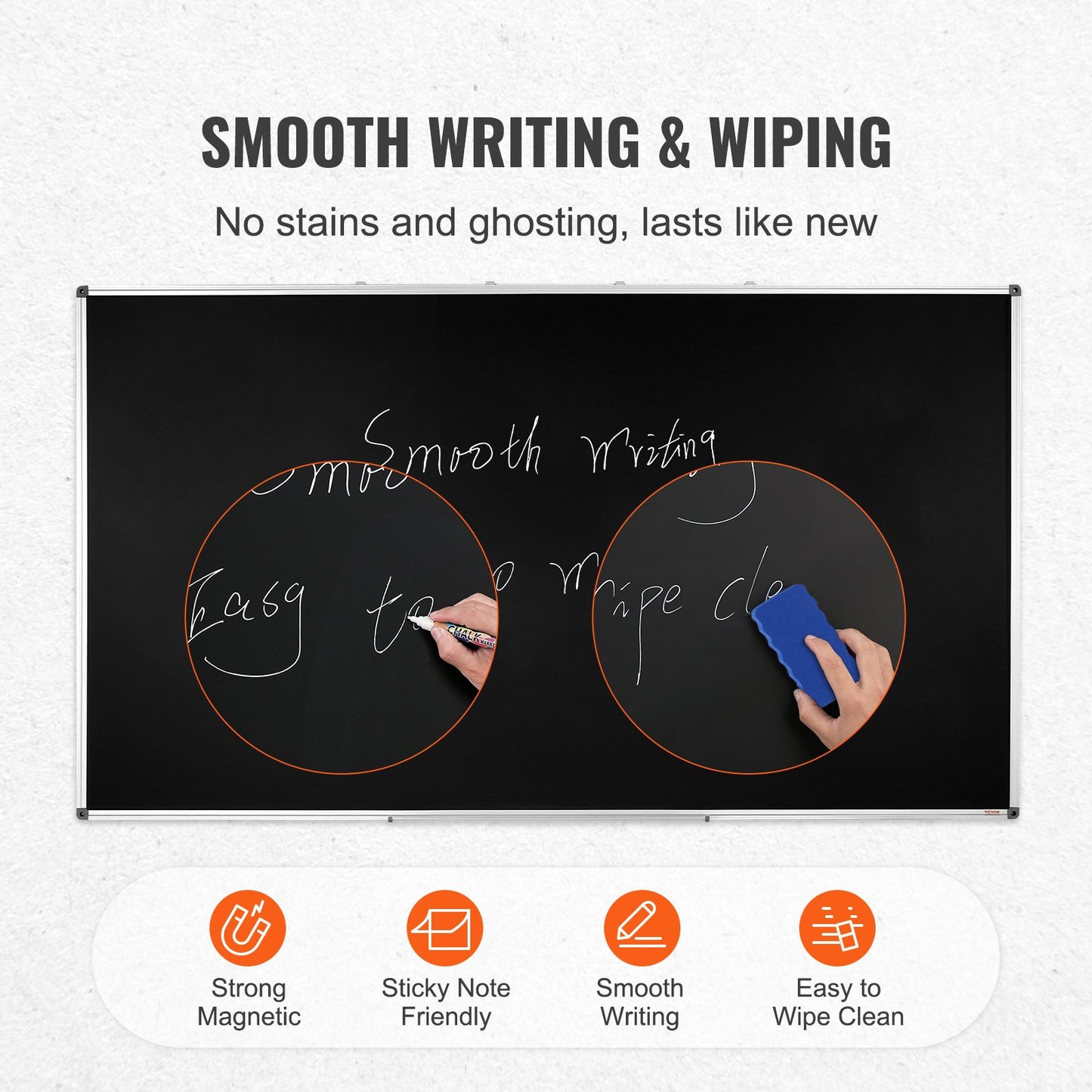 Black Board, 70 x 40 inch Large Chalkboard with Aluminum Frame, Black Boards Dry Erase Includes 1 Magnetic Erase & 3 Dry Erase Markers, Black Surface, for Office Home and School