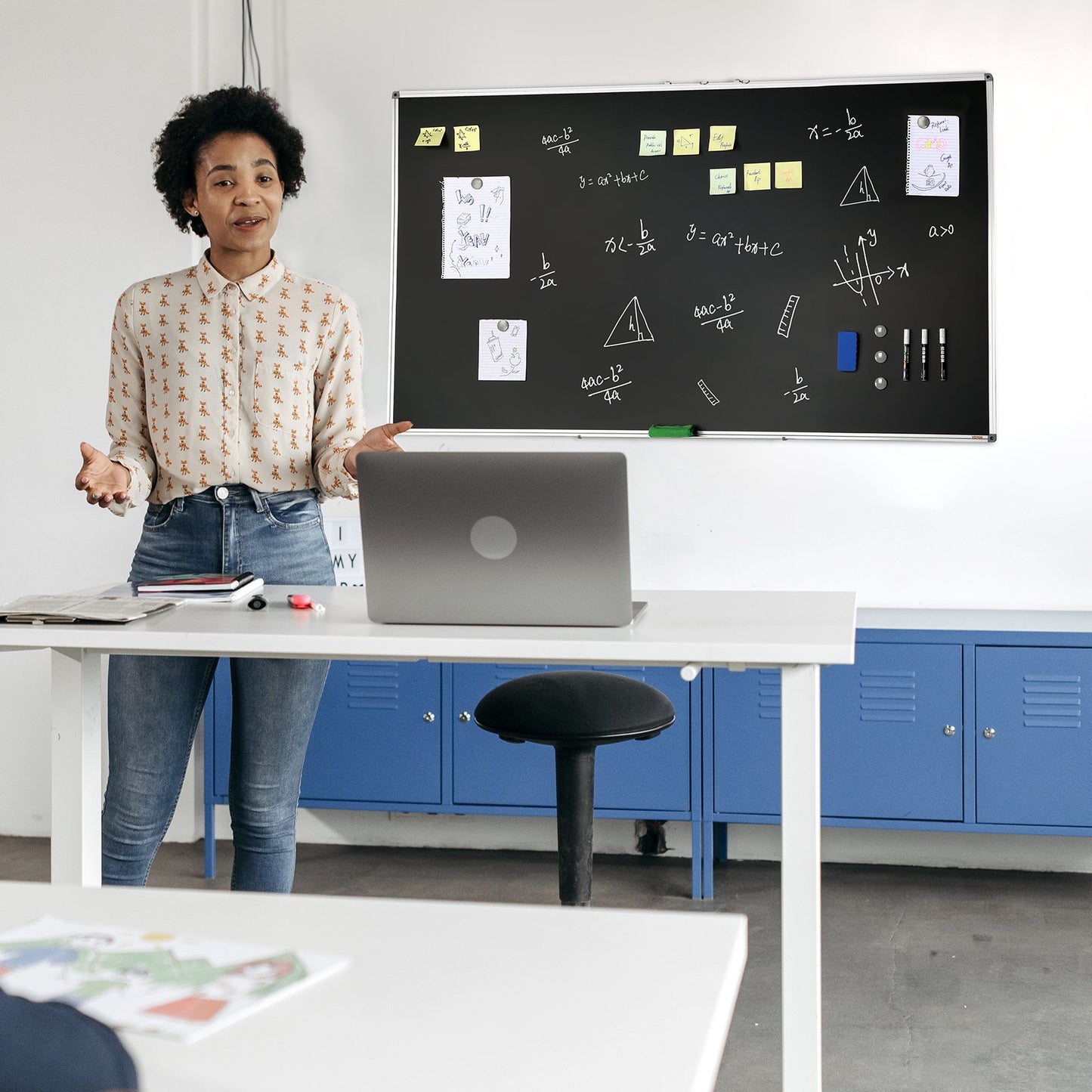 Black Board, 70 x 40 inch Large Chalkboard with Aluminum Frame, Black Boards Dry Erase Includes 1 Magnetic Erase & 3 Dry Erase Markers, Black Surface, for Office Home and School