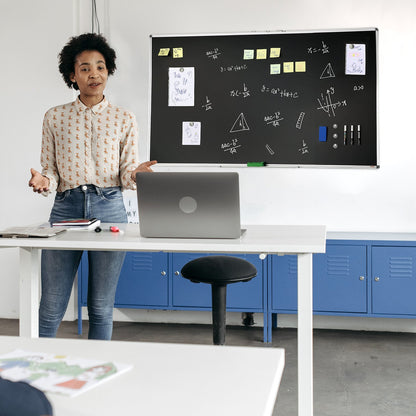 Black Board, 70 x 40 inch Large Chalkboard with Aluminum Frame, Black Boards Dry Erase Includes 1 Magnetic Erase & 3 Dry Erase Markers, Black Surface, for Office Home and School