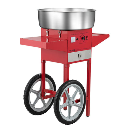 Elektrische Zuckerwattemaschine mit Wagen, 1000 W, gewerbliche Zuckerwattemaschine mit 52 cm Edelstahlschüssel, Zuckerlöffel und Schublade, einfach zu bedienen, für Zuhause, Kindergeburtstage, Familienfeiern, Rot