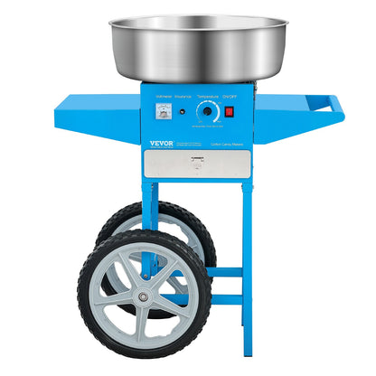 Elektrische Zuckerwattemaschine mit Wagen, 1000 W, gewerbliche Zuckerwattemaschine mit 52 cm Edelstahlschüssel, Zuckerlöffel und Schublade, einfach zu bedienen, für Zuhause, Kindergeburtstage, Familienfeiern, Blau