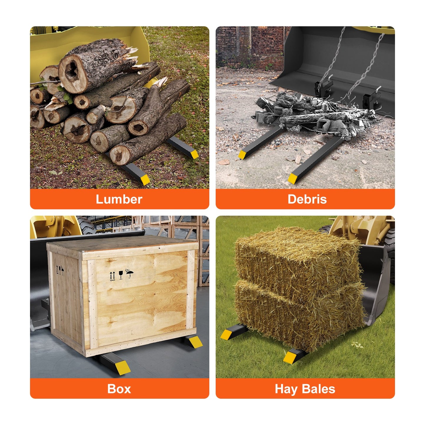 Palettengabeln, 907,2 kg Tragkraft, Klemmgabel für Palettengabeln, 109,2 cm Traktorschaufelgabeln, robustes Frontlader-Anbaugerät für Traktoren, Kompaktlader, Ladeschaufeln, Traktorgabeln für Landwirtschaft und Ackerbau