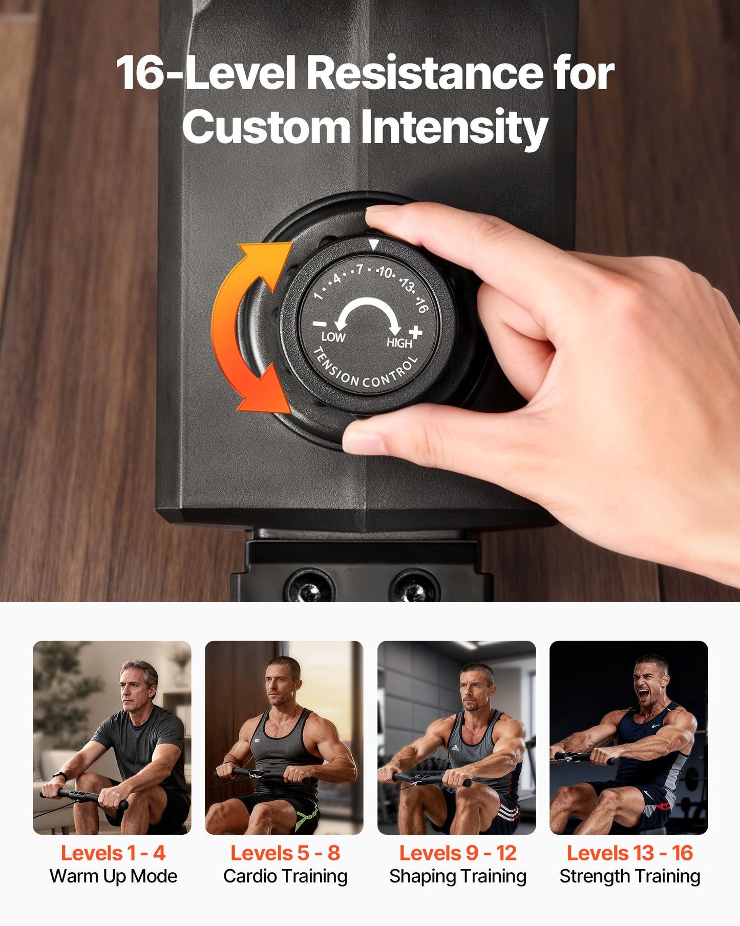 Magnetisches Rudergerät, 16-stufiger, leiser Widerstand einstellbar, klappbar, für Zuhause, bis 158 kg Belastbarkeit, mit leichtgängigem Rollensystem, Bluetooth-App-kompatibel und LCD-Monitor