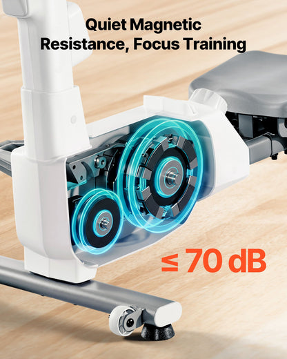 Magnetisches Rudergerät, 16-stufig einstellbarer, leiser Widerstand, klappbar, für Zuhause, bis 158 kg Belastbarkeit, mit Doppel-Gleitschiene, Bluetooth-App-kompatibel und LCD-Monitor