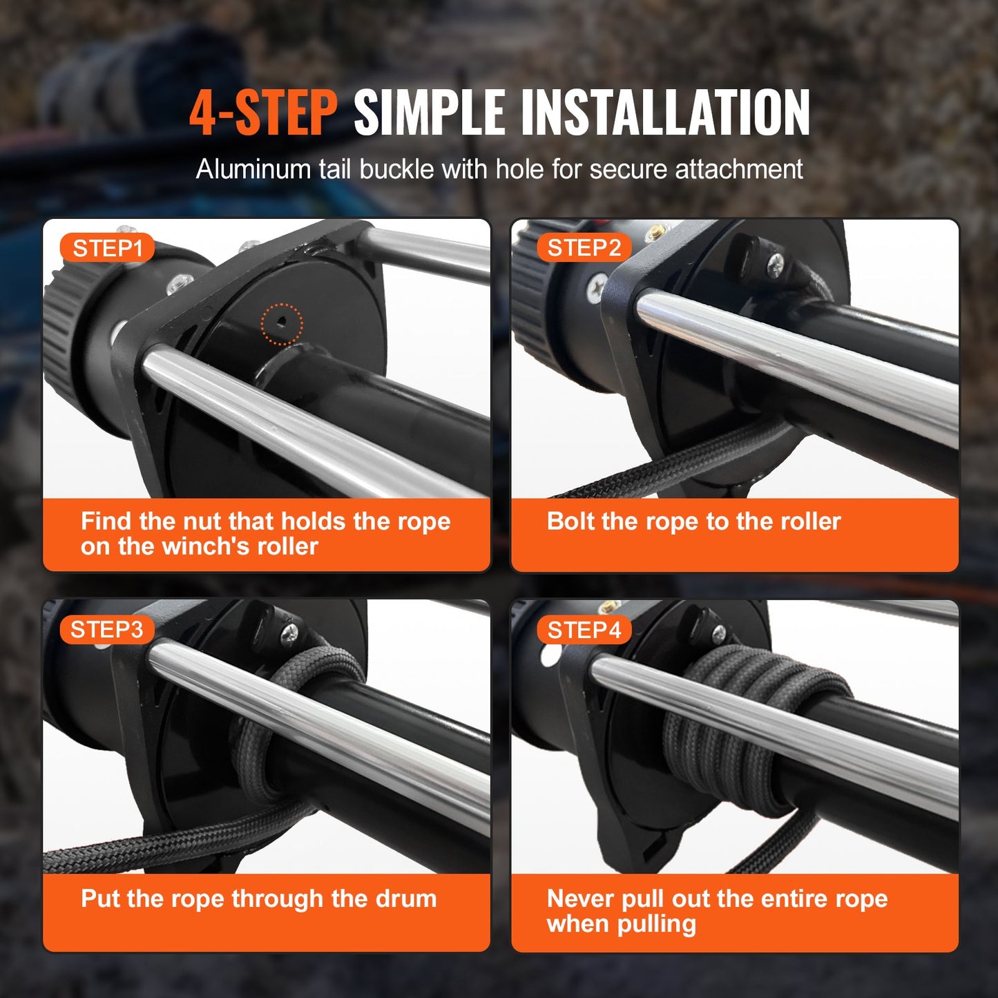 Synthetic Winch Rope, 6.35 mm x 15.24 m 4,536 kg Synthetic Winch Line Cable Rope with Protective Sleeve + Stopper + Forged Winch Hook + Pull Strap, Fit for ATV, UTV, Small Vehicle, Pickup