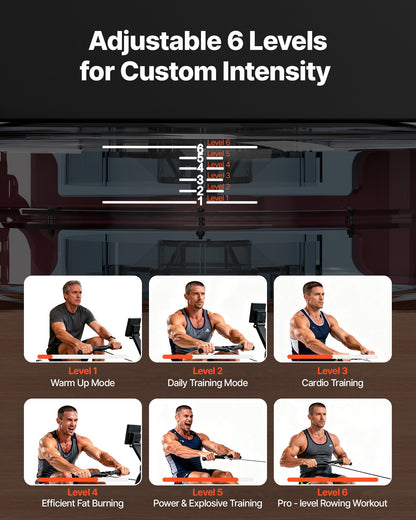 Wasser-Rudergerät, 6 leise Widerstandsstufen, faltbares Rudergerät aus Holz mit 14-Liter-Wassertank und LCD-Monitor, Bluetooth-App-kompatibel, maximale Belastbarkeit 158 ​​kg, immersives Rudergerät für Zuhause