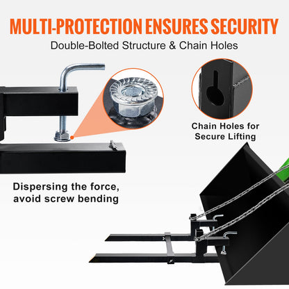 Pallet Forks, 907.2 kg Clamp on Pallet Forks, 109.2 cm Total Length Tractor Bucket Forks with Adjustable Stabilizer Bar, Heavy Duty Pallet Forks for Tractor Attachments, Skid Steer, Loader Bucket