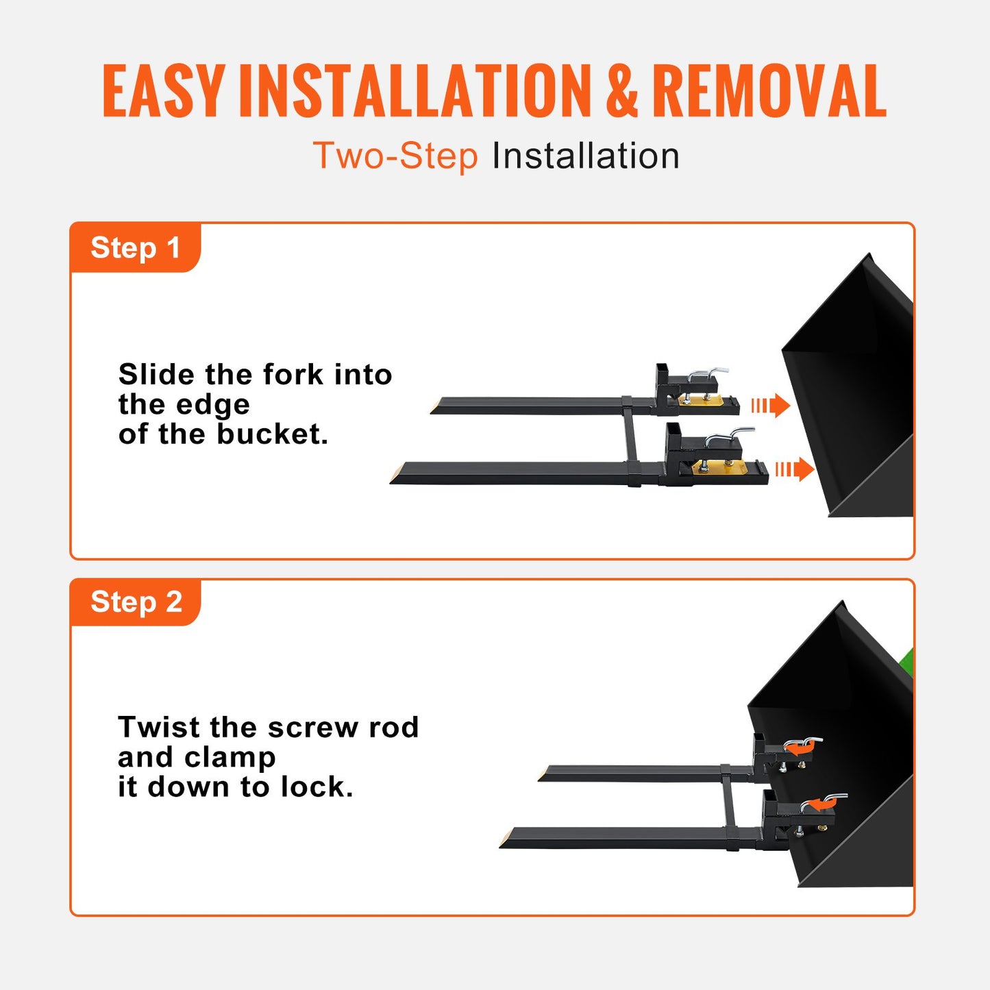 Pallet Forks, 907.2kg Clamp on Pallet Forks, 109.2cm Total Length Heavy Duty Pallet Forks with Adjustable Stabilizer Bar, Tractor Bucket Forks for Tractor Attachments, Skid Steer, Loader Bucket