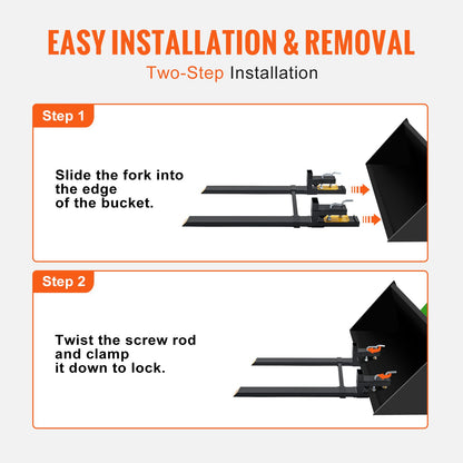 Pallet Forks, 907.2kg Clamp on Pallet Forks, 109.2cm Total Length Heavy Duty Pallet Forks with Adjustable Stabilizer Bar, Tractor Bucket Forks for Tractor Attachments, Skid Steer, Loader Bucket