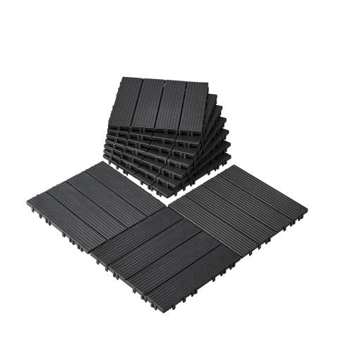 Klick-Terrassenfliesen, 10er-Pack, 30,5 x 30,5 cm (12" x 12"), wasserdicht, für den Außenbereich, wetterfest, geeignet für Terrasse, Veranda, Poolbereich, Balkon und Garten, Dunkelgrau