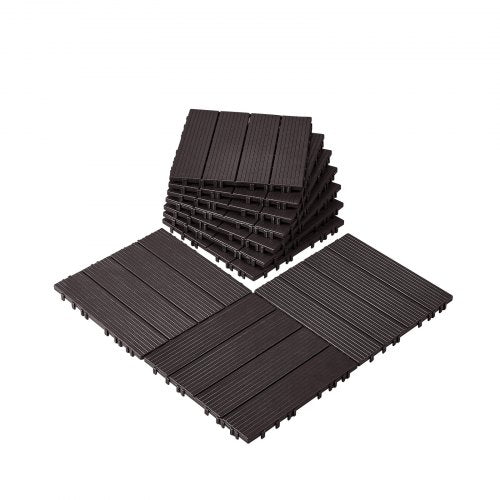 Klick-Terrassenfliesen, 10er-Pack, 30,5 x 30,5 cm (12 x 12 Zoll), wasserdicht, aus Kunststoff, für den Außenbereich, wetterfest, für Terrasse, Veranda, Poolbereich, Balkon, Garten, dunkelbraun