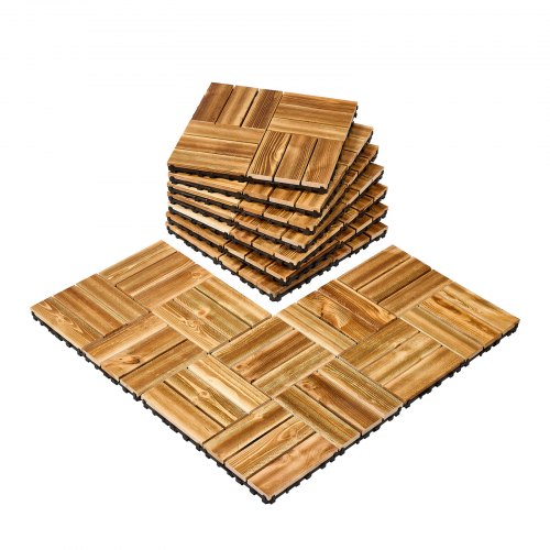 Verbund-Terrassenfliesen aus Massivholz, 10er-Pack, 30,5 x 30,5 cm, wasserfest, Kampferkiefer-Holzboden, wetterfest, Terrassenbodenbelag für Veranda, Poolbereich, Balkon, Garten (Holz)