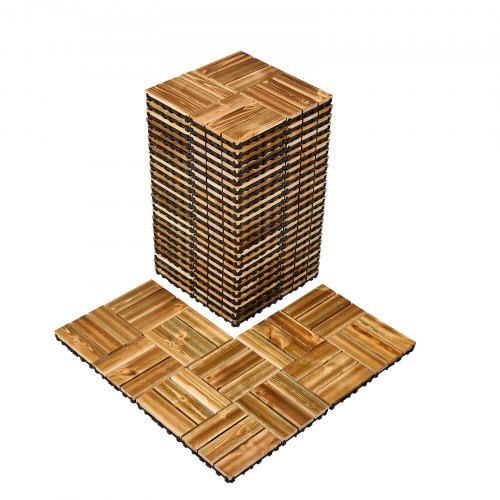Verbund-Terrassenfliesen aus Massivholz, 27er-Pack, 30,5 x 30,5 cm, wasserfest, Kampferkiefer-Holzboden, wetterfest, Terrassenbodenbelag für Veranda, Poolbereich, Balkon, Garten (Holz)