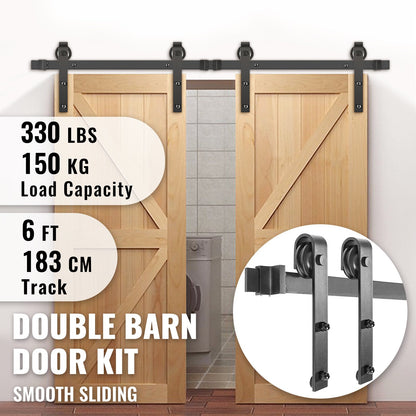 Sliding Barn Door Hardware Kit, 182.9 cm Barn Door Kit, 149.7 kg Load-Bearing Double Barn Door Hardware Kit, Carbon Steel Barn Door Track, Darn Door for 3.5-4.5 cm Thickness & 91.4 cm Wide Door Panel