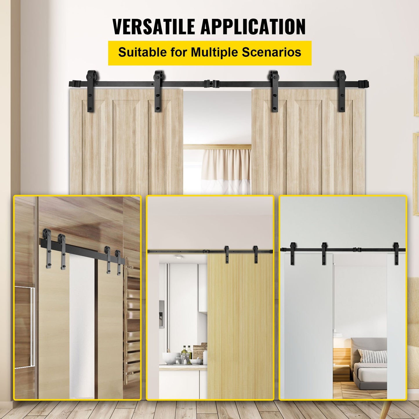 Sliding Barn Door Hardware Kit, 11FT Barn Door Kit, 330LBS Load-Bearing Double Barn Door Hardware Kit, Carbon Steel Barn Door Track, Darn Door for 1.57-1.77" Thickness & 5.5FT Wide Door Panel