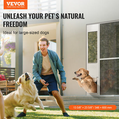 Dog Door for Sliding Glass Door, 75 7/8"-80 11/16" Adjustable Height Doggy Door for Sliding Doors, Aluminum Frame Tempered Glass Pet Door with Hinge Structure Flap and Lock for Large-Sized Dogs