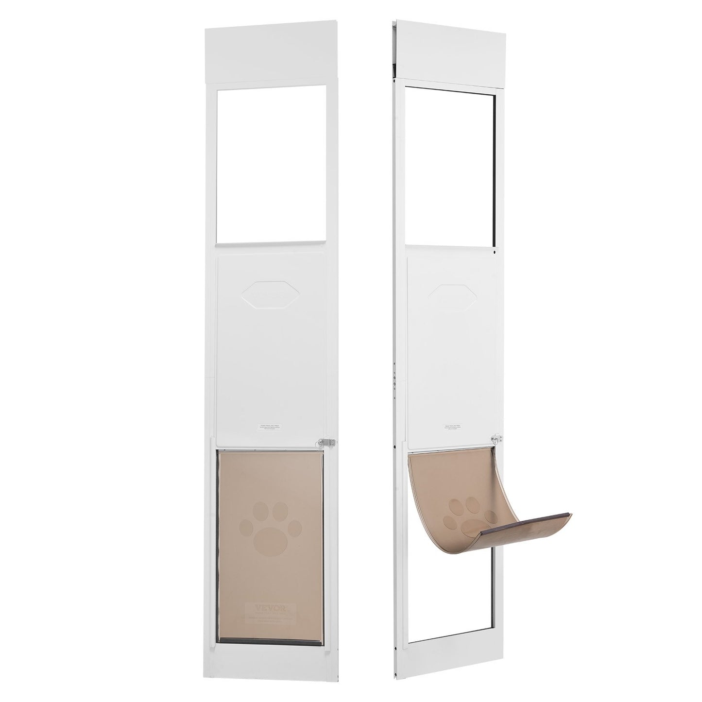 Dog Door for Sliding Glass Door, 75 7/8"-80 11/16" Adjustable Height Doggy Door for Sliding Doors, Aluminum Frame Tempered Glass Pet Door with Hinge Structure Flap and Lock for Large-Sized Dogs