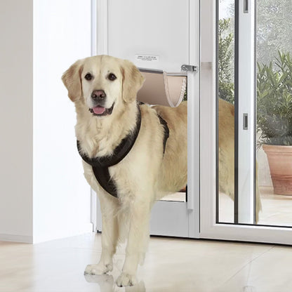 Dog Door for Sliding Glass Door, 75 7/8"-80 11/16" Adjustable Height Doggy Door for Sliding Doors, Aluminum Frame Tempered Glass Pet Door with Hinge Structure Flap and Lock for Medium-Sized Dogs