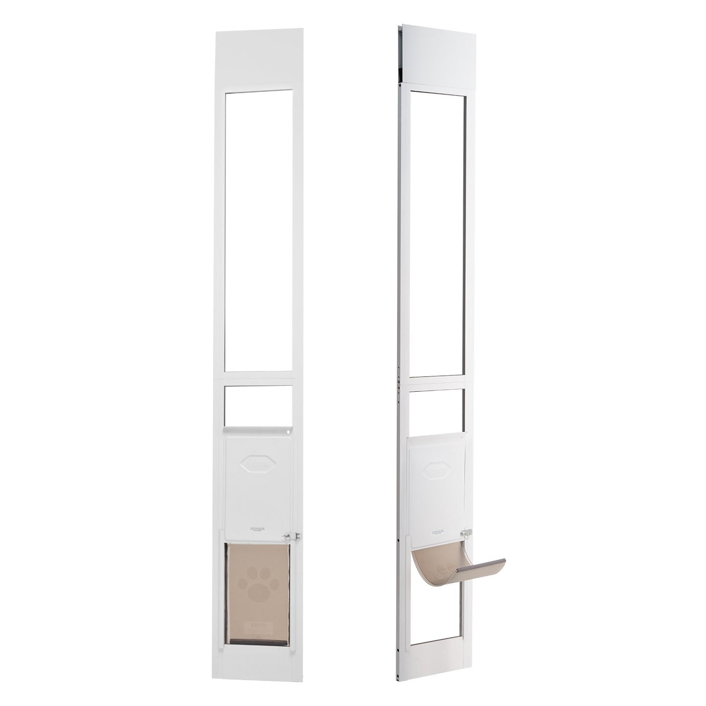 Dog Door for Sliding Glass Door, 75 7/8"-80 11/16" Adjustable Height Doggy Door for Sliding Doors, Aluminum Frame Tempered Glass Pet Door with Hinge Structure Flap and Lock for Small-Sized Dogs