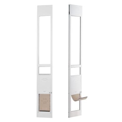 Dog Door for Sliding Glass Door, 75 7/8"-80 11/16" Adjustable Height Doggy Door for Sliding Doors, Aluminum Frame Tempered Glass Pet Door with Hinge Structure Flap and Lock for Small-Sized Dogs