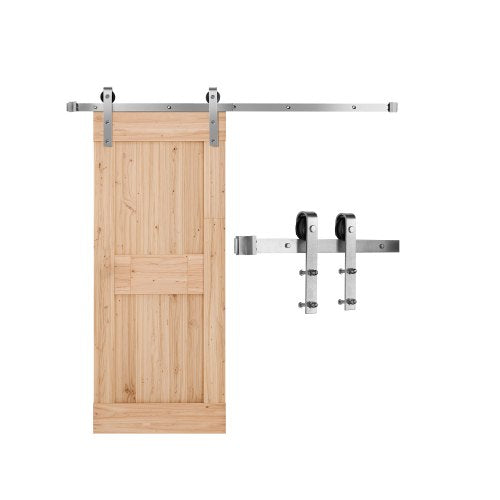 5FT Sliding Barn Door Hardware Kit, 330 LBS Weight Capacity, Compatible with 30 Inches Max Width & 1-3/8 to 1-3/4 Inches Thickness Single Sliding Barn Door, Durable Track & J-shape Roller Silver