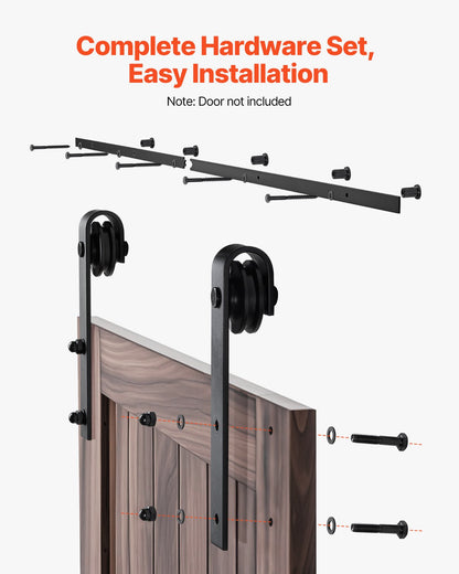 2 m langes Schiebetürbeschlag-Set, Tragkraft 150 kg, geeignet für einflügelige Schiebetüren mit 91–102 cm Breite und 3,5–4,5 cm Dicke, robuste Schiene und J-förmige Rolle, schwarz