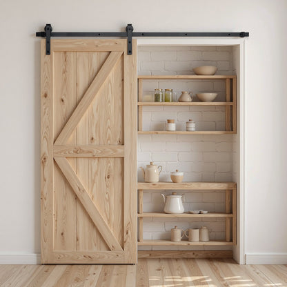 2 m langes Schiebetürbeschlag-Set, Tragkraft 150 kg, geeignet für einflügelige Schiebetüren mit 91–102 cm Breite und 3,5–4,5 cm Dicke, robuste Schiene und J-förmige Rolle, schwarz