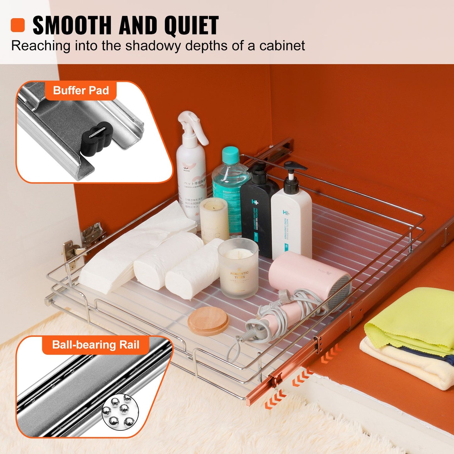 43.2 cm W x 53.3 cm D Pull Out Cabinet Organizer, Heavy Duty Slide Out Pantry Shelves, Chrome-Plated Steel Roll Out Drawers, Sliding Drawer Storage for Home, Inside Kitchen Cabinet, Bathroom, Under Sink