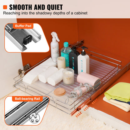 43.2 cm W x 53.3 cm D Pull Out Cabinet Organizer, Heavy Duty Slide Out Pantry Shelves, Chrome-Plated Steel Roll Out Drawers, Sliding Drawer Storage for Home, Inside Kitchen Cabinet, Bathroom, Under Sink