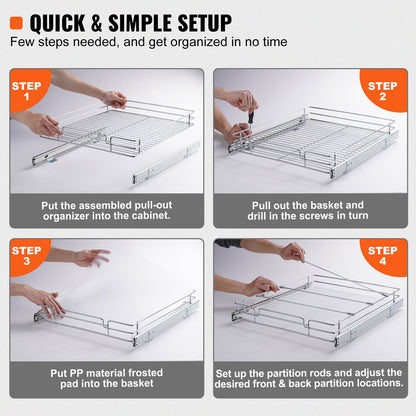 43.2 cm W x 53.3 cm D Pull Out Cabinet Organizer, Heavy Duty Slide Out Pantry Shelves, Chrome-Plated Steel Roll Out Drawers, Sliding Drawer Storage for Home, Inside Kitchen Cabinet, Bathroom, Under Sink
