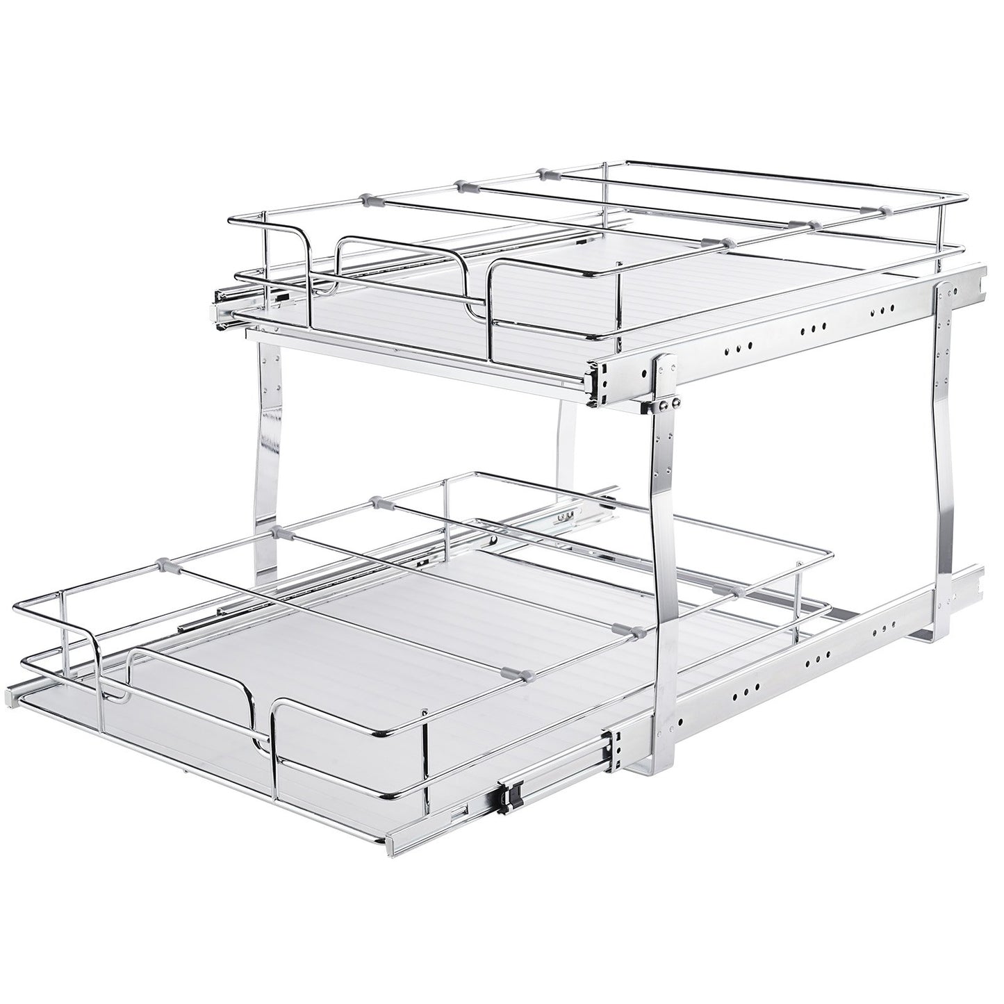 2 Tier 20"Wx21"Dx15"H Pull Out Cabinet Organizer, Heavy Duty Slide Out Pantry Shelves, Steel Roll Out Drawers, Sliding Drawer Storage for Home, 21.5"Wx22"Dx18"H Install Size for Cabinet