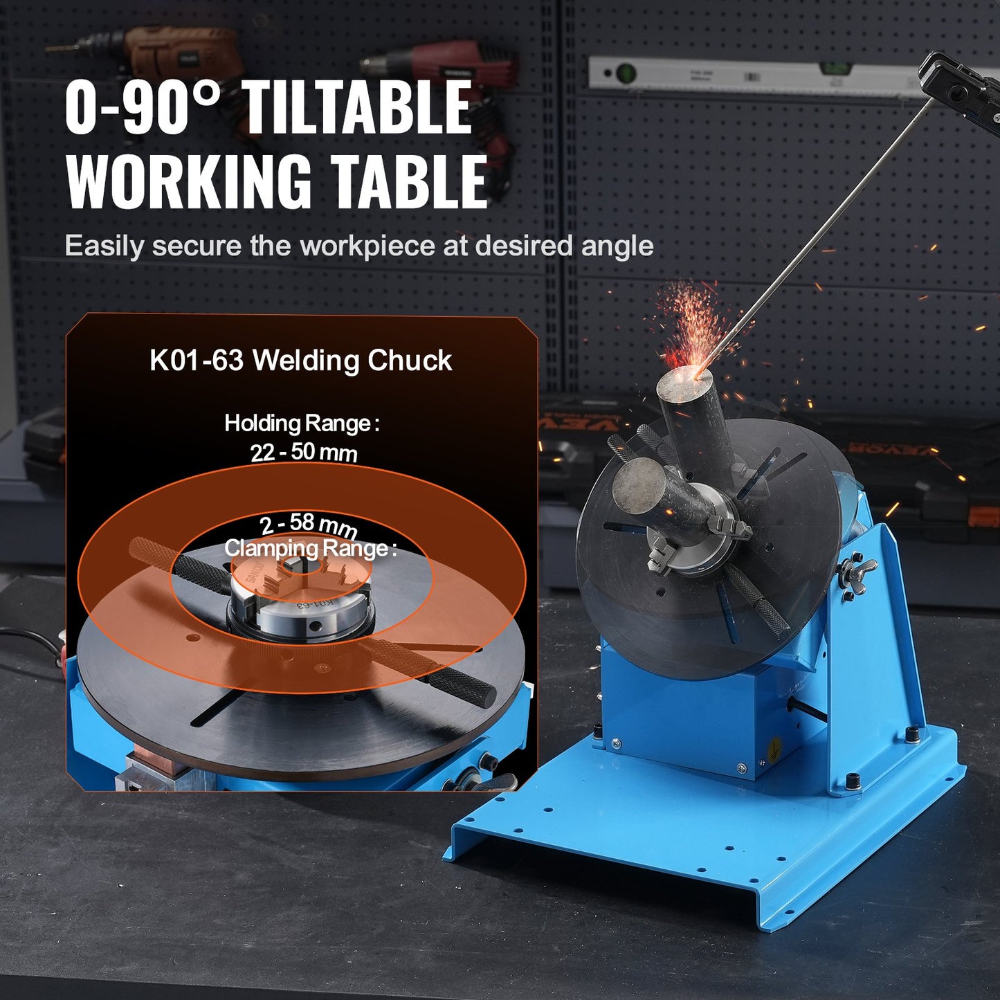 Rotary Welding Positioner 10KG, 0-90° Welding Positioning Turntable Table with 8.1 Inch 3-Jaw Lathe Chuck, 1-12 RPM 20W Portable Welder Positioning Machine for Cutting Grinding Assembly Testing