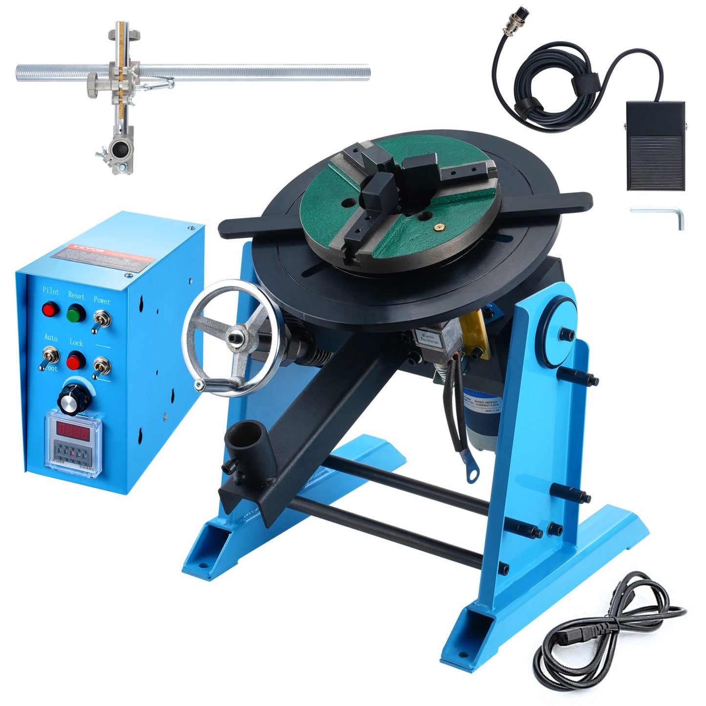 Rotary Welding Positioner 30KG, 0-90° Welding Positioning Turntable Table 1-12RPM 80W, with 12.4 Inch 3-Jaw Lathe Chuck & Welding Torch Stand Holder for Cutting, Grinding, Assembly, Testing