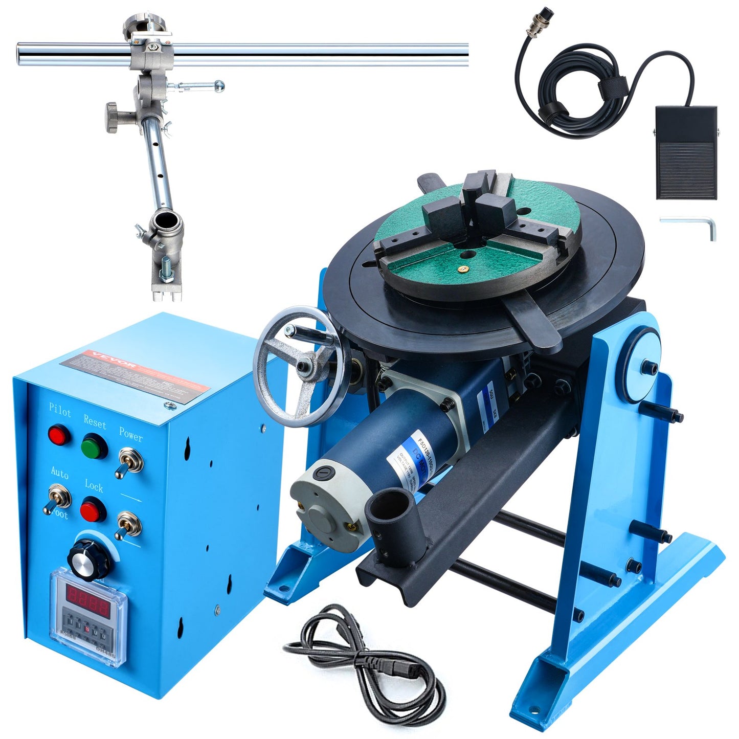 Rotary Welding Positioner 50KG, 0-90° Welding Positioning Turntable Table 0.5-6RPM 120W, with 12.4 Inch 3-Jaw Lathe Chuck & Welding Torch Stand Holder for Cutting, Grinding, Assembly, Testing
