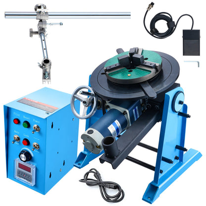 Rotary Welding Positioner 50KG, 0-90° Welding Positioning Turntable Table 0.5-6RPM 120W, with 12.4 Inch 3-Jaw Lathe Chuck & Welding Torch Stand Holder for Cutting, Grinding, Assembly, Testing