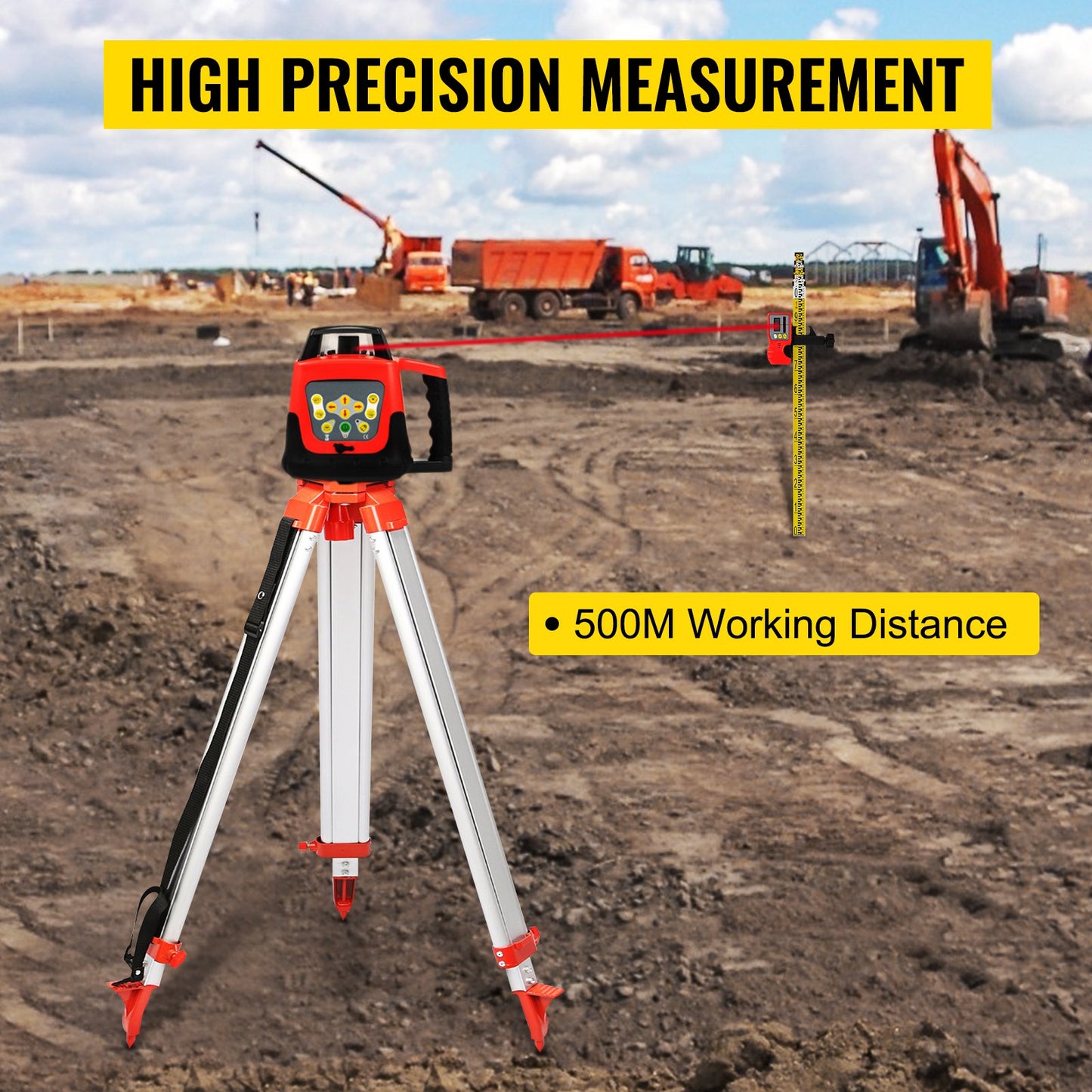 Red Rotary Laser Level Self Leveling Measuring Automatic Self-leveling laser level 360-degree Rotary Scanning 500m + Tripod + 5m Staff