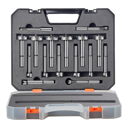 Forstner Bit Set, 16 Pcs Forstner Drill Bits Set, 6.4mm to 41.3mm, Carbon Steel, with Universal Round Shank, Forstner Drill Bit for Wood and Composite Board, Forstner Bits for Woodworking