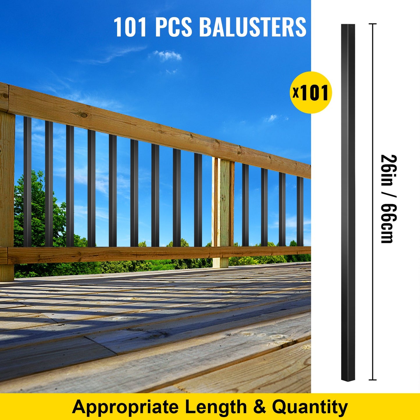 Deck Balusters, 101 Pack Metal Deck Spindles, 26"x0.75" Staircase Baluster With Screws, Aluminum Alloy Deck Railing for Wood and Composite Deck, Square Baluster for Outdoor Stair Deck Porch