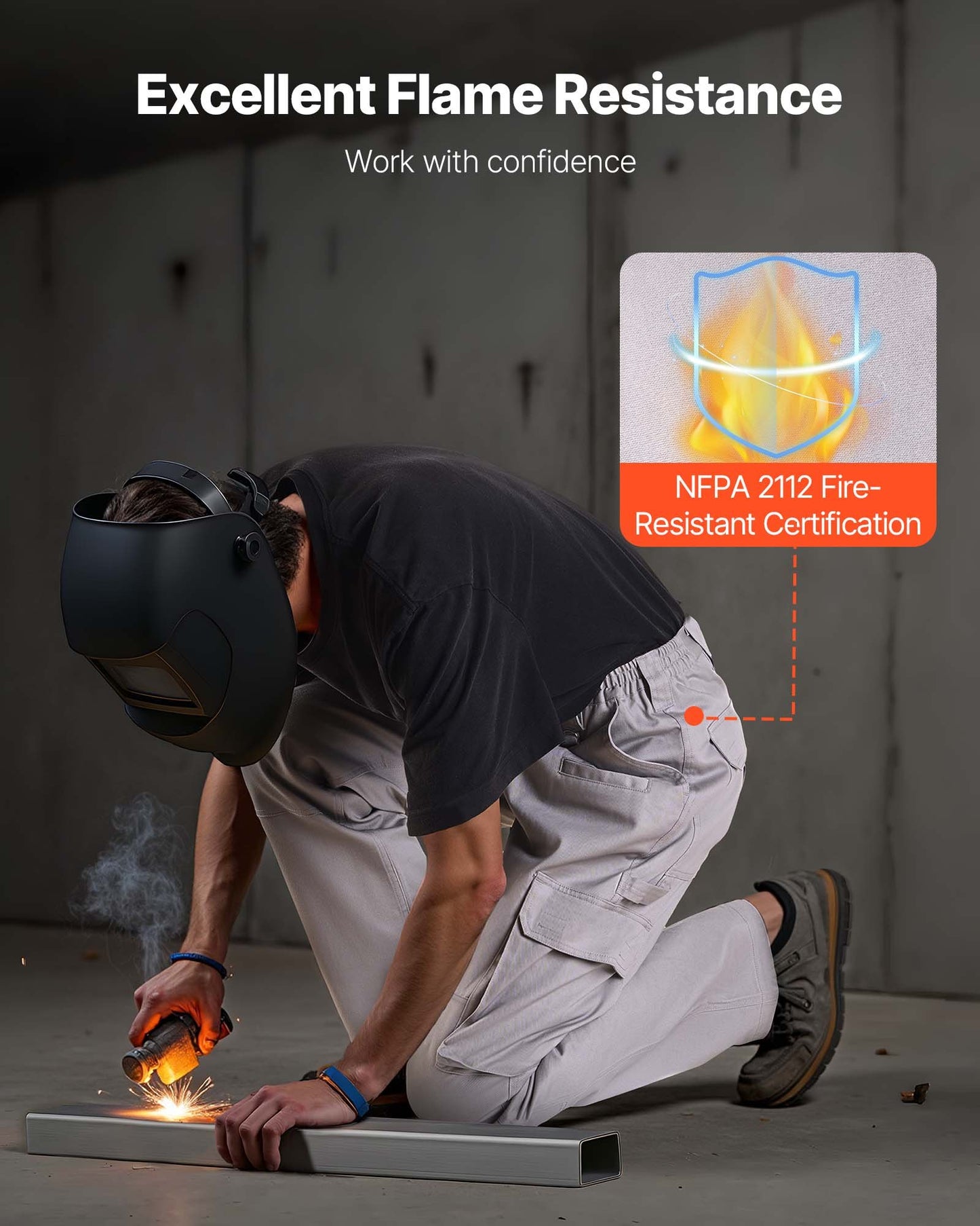 FR Pants for Men, 100% Cotton, Flame-Resistant Cargo Pants with Multi-Pockets and Elastic Waist, Reinforced Tear-proof Stitching, Ideal for Welding Work and Casual Wear, XL Size, Gray