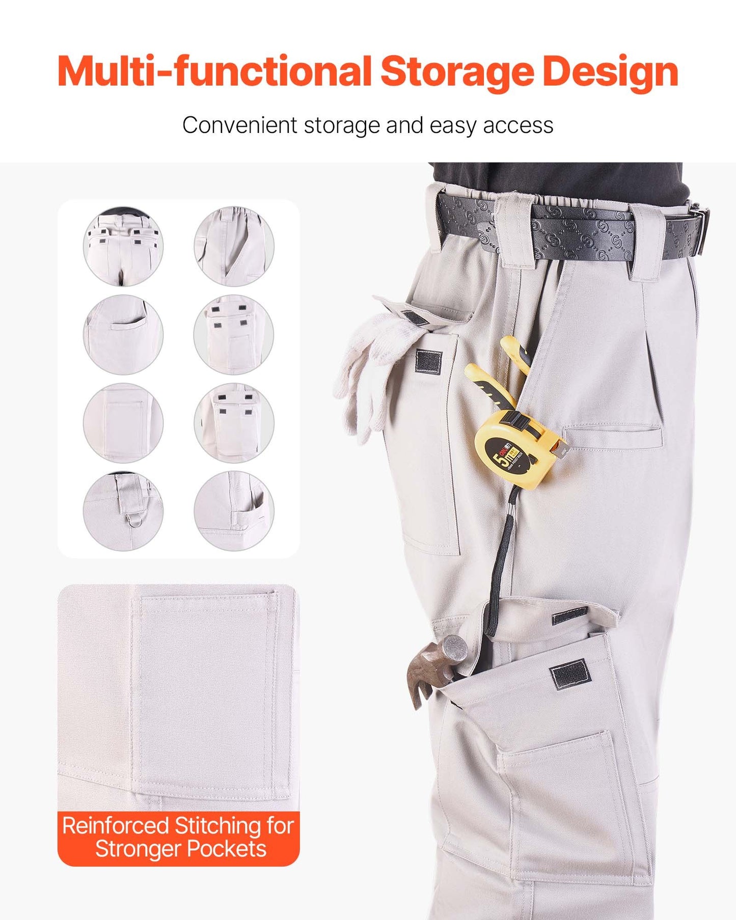 FR Pants for Men, 100% Cotton, Flame-Resistant Cargo Pants with Multi-Pockets and Elastic Waist, Reinforced Tear-proof Stitching, Ideal for Welding Work and Casual Wear, XL Size, Gray