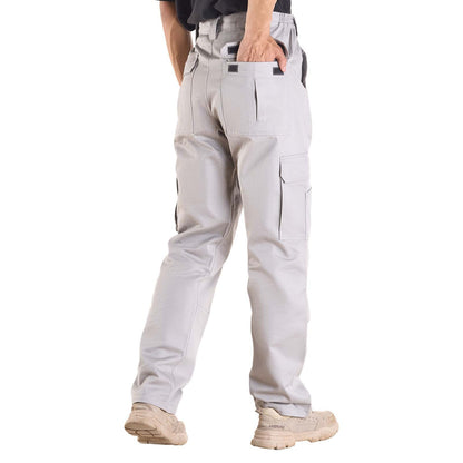 FR Pants for Men, 100% Cotton, Flame-Resistant Cargo Pants with Multi-Pockets and Elastic Waist, Reinforced Tear-proof Stitching, Ideal for Welding Work and Casual Wear, XL Size, Gray