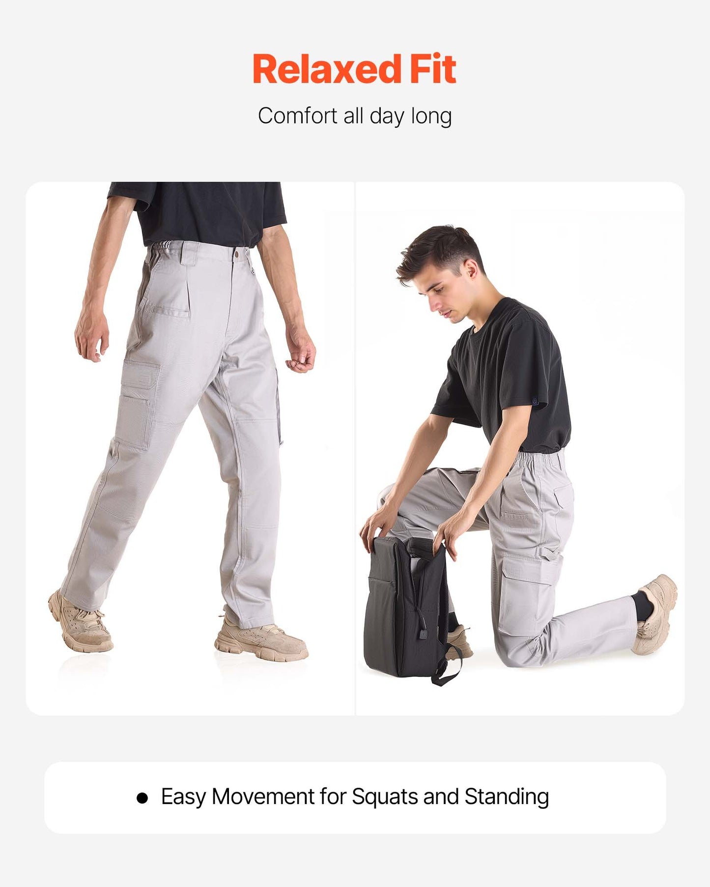 FR-Hose für Herren, 100 % Baumwolle, flammhemmende Cargohose mit mehreren Taschen und elastischem Bund, verstärkte, reißfeste Nähte, ideal für Schweißarbeiten und Freizeit, Größe XXL, Grau