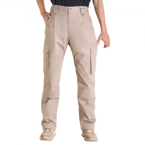 FR Pants for Men, 100% Cotton, Flame-Resistant Cargo Pants with Multi-Pockets and Elastic Waist, Reinforced Tear-proof Stitching, Ideal for Welding Work and Casual Wear, L Size, Khaki