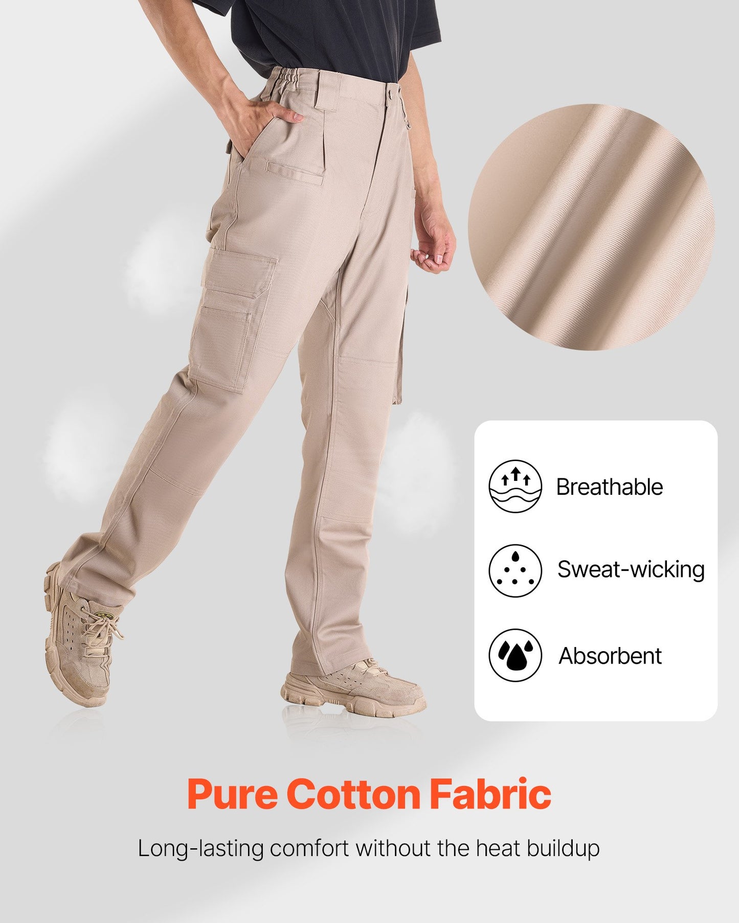 FR Pants for Men, 100% Cotton, Flame-Resistant Cargo Pants with Multi-Pockets and Elastic Waist, Reinforced Tear-proof Stitching, Ideal for Welding Work and Casual Wear, XXL Size, Khaki