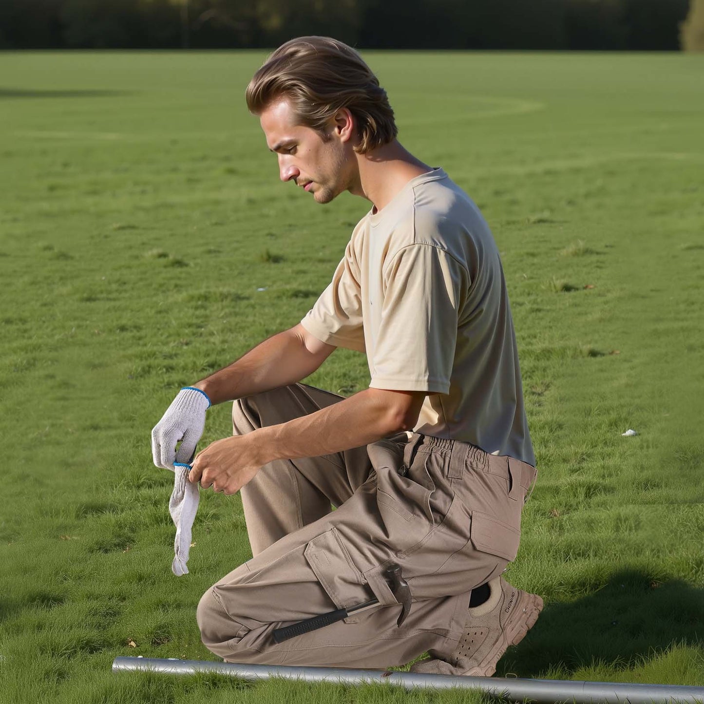 FR Pants for Men, 100% Cotton, Flame-Resistant Cargo Pants with Multi-Pockets and Elastic Waist, Reinforced Tear-proof Stitching, Ideal for Welding Work and Casual Wear, XXL Size, Khaki