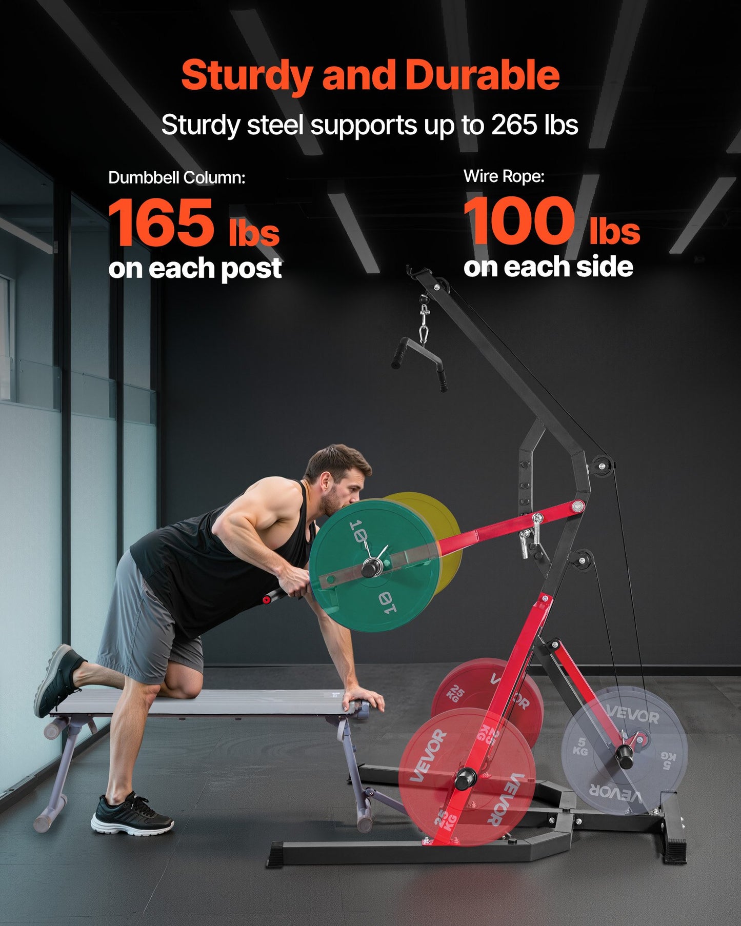 Heimfitnessgerät, Leverage Gym mit 2:1-Übersetzung LAT Low Row System, Krafttrainingsgerät für Kniebeugen, Kreuzheben, Bankdrücken und Bizepscurls, Heimfitnessgerät, verstellbare Ganzkörper-Trainingsstation