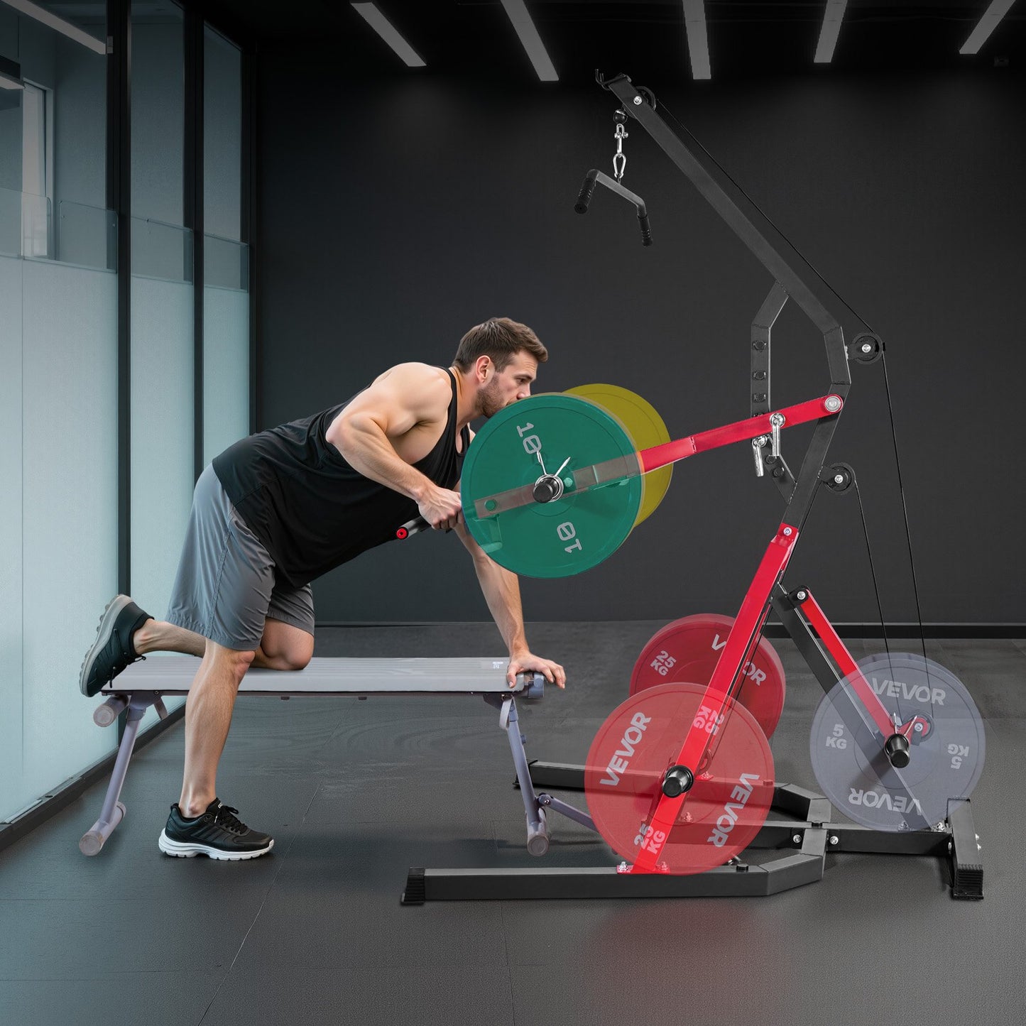 Heimfitnessgerät, Leverage Gym mit 2:1-Übersetzung LAT Low Row System, Krafttrainingsgerät für Kniebeugen, Kreuzheben, Bankdrücken und Bizepscurls, Heimfitnessgerät, verstellbare Ganzkörper-Trainingsstation