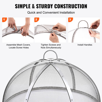 Firepit Spark Screen Lid, 914.4mm Diameter, Outdoor Firepit Ring Cover Round Accessories, Fire Pit Metal Cover, Easy-Opening Stainless Steel Fire Ring Covers for Outdoor Patio Fire Pits Backyard