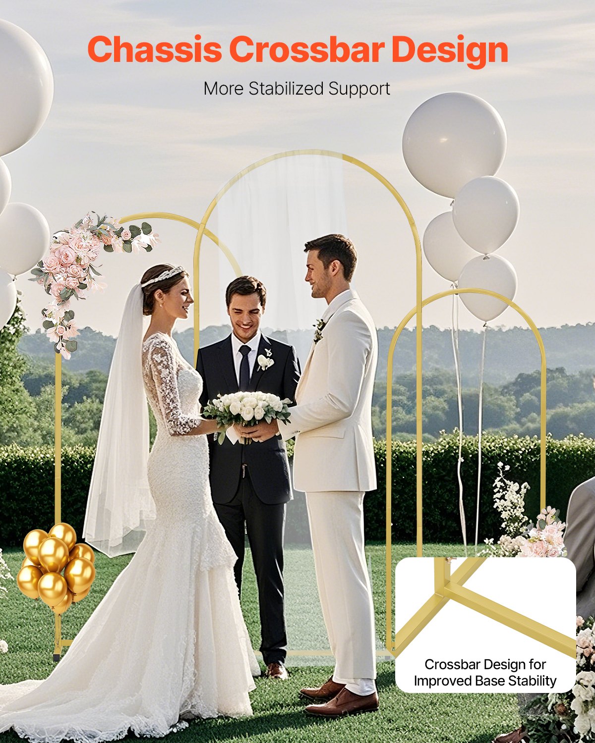 Hochzeitsbogen-Hintergrundständer, 3er-Set, stabiler Metallständer mit Kofferverbindung und Querverstrebung, einfach aufzubauender goldener Ständer aus hochwertigem Metall, ideal für Geburtstage, Feiern und Feiertage
