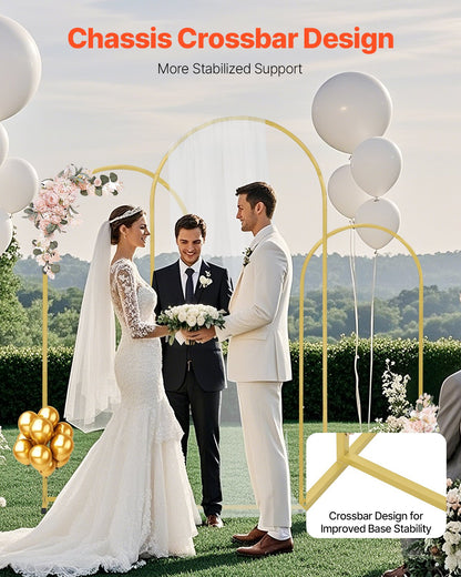 Hochzeitsbogen-Hintergrundständer, 3er-Set, stabiler Metallständer mit Kofferverbindung und Querverstrebung, einfach aufzubauender goldener Ständer aus hochwertigem Metall, ideal für Geburtstage, Feiern und Feiertage